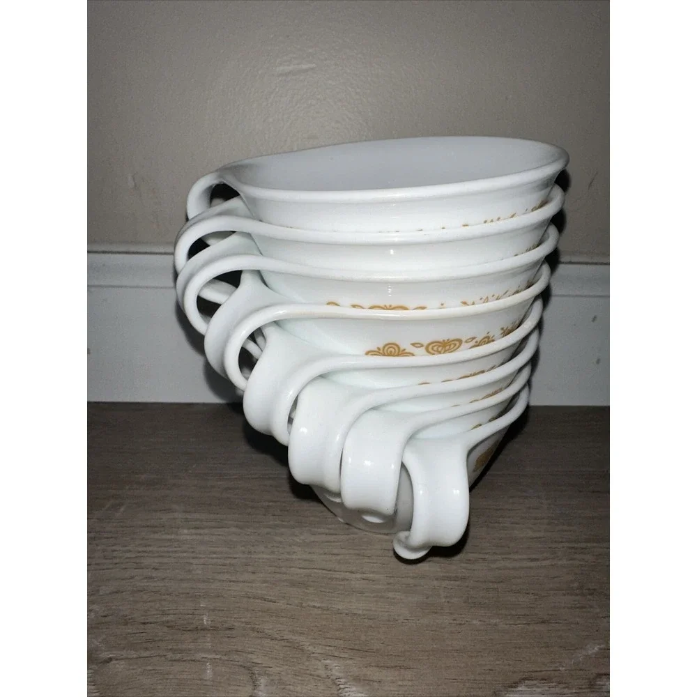 Vtg 8 Lot Corelle Corning Golden Butterfly‎ Coffee Tea Cups HOOK HANDLE Hanging
